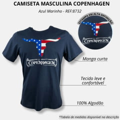 Camiseta Masculina Copenhagen Azul Marinho Manga Curta Com Logo EUA Ref.8732