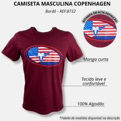 Camiseta Masculina Copenhagen Bordô Manga Curta Com Logo EUA Ref.8732