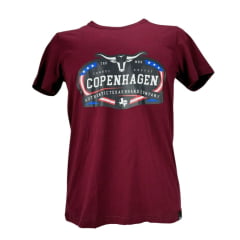 Camiseta Masculina Copenhagen Bordô Manga Curta Logo Grande Branca R: 8666