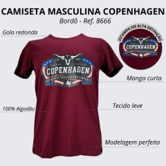 Camiseta Masculina Copenhagen Bordô Manga Curta Logo Grande Branca R: 8666