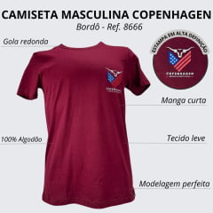 Camiseta Masculina Copenhagen Bordô Manga Curta Logo Pequena Branca R: 8666