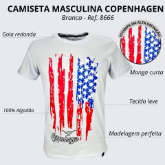 Camiseta Masculina Copenhagen Branca Manga Curta Desenho Vermelho R: 8666