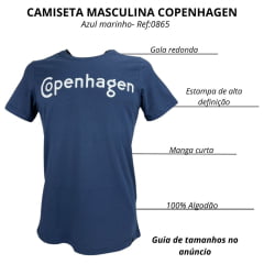 Camiseta Masculina Copenhagen Manga Curta Azul Marinho Estampado Branco Ref:0865