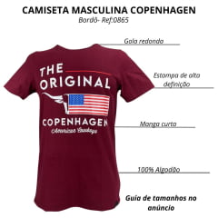 Camiseta Masculina Copenhagen Manga Curta Bordô Estampada Logo Branco E Bandeira USA Ref:0865