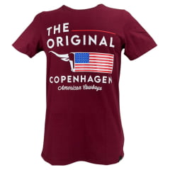 Camiseta Masculina Copenhagen Manga Curta Bordô Estampada Logo Branco E Bandeira USA Ref:0865