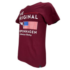 Camiseta Masculina Copenhagen Manga Curta Bordô Estampada Logo Branco E Bandeira USA Ref:0865