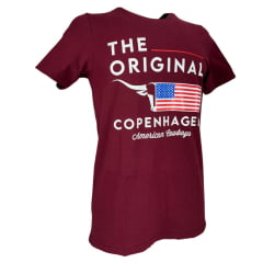Camiseta Masculina Copenhagen Manga Curta Bordô Estampada Logo Branco E Bandeira USA Ref:0865