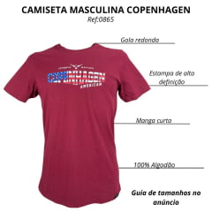 Camiseta Masculina Copenhagen Manga Curta Bordô Estampado Logo American Ref:0865