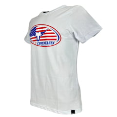 Camiseta Masculina Copenhagen Manga Curta Branco Estampado Em AzuL/ Vermelho Ref:0865