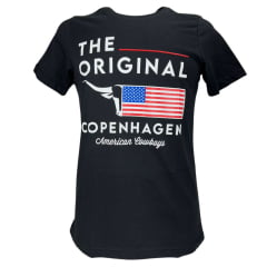 Camiseta Masculina Copenhagen Manga Curta Preto Estampada Logo Branco E Bandeira USA Ref:0865