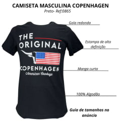 Camiseta Masculina Copenhagen Manga Curta Preto Estampada Logo Branco E Bandeira USA Ref:0865