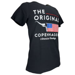 Camiseta Masculina Copenhagen Manga Curta Preto Estampada Logo Branco E Bandeira USA Ref:0865
