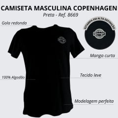 Camiseta Masculina Copenhagen Plus Size Preto Manga Curta Logo Branca R: 8669