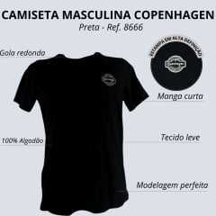 Camiseta Masculina Copenhagen Preta Manga Curta Logo Branca R: 8666