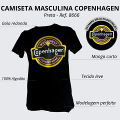 Camiseta Masculina Copenhagen Preta Manga Curta Logo Grande Branca R: 8666