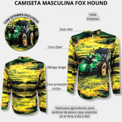 Camiseta Masculina Fox Hound Amarela e Verde Com Zíper Manga Longa Com Estampa de Trator UV50+ Ref.35770