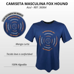 Camiseta Masculina Fox Hound Azul M. Curta C/ Logo Branco E Laranja REF: 36064