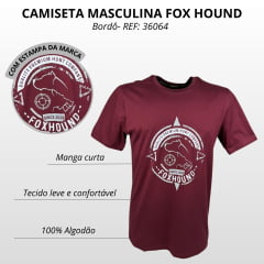 Camiseta Masculina Fox Hound Bordô Manga Curta C/ Logo Branco REF: 36064