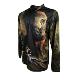 Camiseta Masculina Fox Hound Camuflada Com Zíper Manga Longa Com Estampa de Rifle e Javali UV50+ Ref.35770