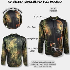 Camiseta Masculina Fox Hound Camuflada Com Zíper Manga Longa Com Estampa de Rifle e Javali UV50+ Ref.35770