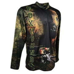 Camiseta Masculina Fox Hound Camuflada Com Zíper Manga Longa Com Estampa de Rifle e Javali UV50+ Ref.35770