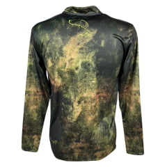 Camiseta Masculina Fox Hound Camuflada Com Zíper Manga Longa Com Estampa de Rifle e Javali UV50+ Ref.35770