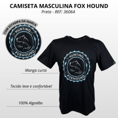 Camiseta Masculina Fox Hound Preta Manga Curta C/ Logo Branco E Azul Claro REF: 36064