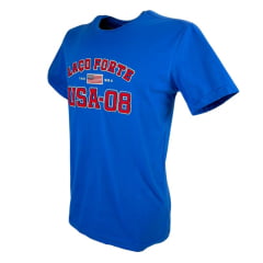 Camiseta Masculina Laço Forte Azul Manga Curta Bordada U.S.A Em Vermelho Ref:431