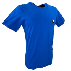 Camiseta Masculina Laço Forte Básica Azul Com Aplique Da Logo Ref:377