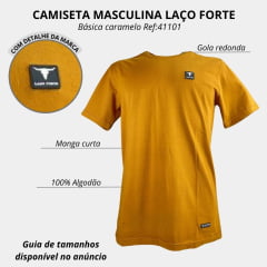 Camiseta Masculina Laço Forte Básica Com Aplique Manga Curta Ref:40101
