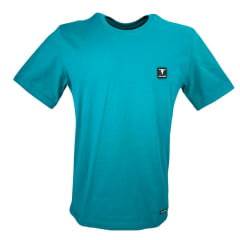 Camiseta Masculina Laço Forte Básica Turquesa Com Aplique Da Logo Ref:377