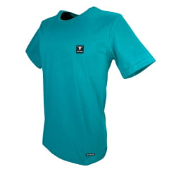 Camiseta Masculina Laço Forte Básica Turquesa Com Aplique Da Logo Ref:377