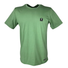 Camiseta Masculina Laço Forte Básica Verde Folha Com Aplique Da Logo Ref:377