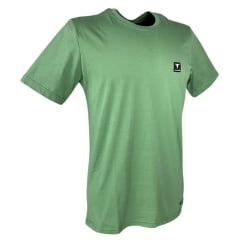 Camiseta Masculina Laço Forte Básica Verde Folha Com Aplique Da Logo Ref:377