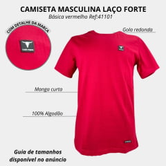 Camiseta Masculina Laço Forte Básica Vermelha Com Aplique Manga Curta Ref:40101
