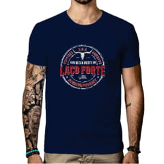 Camiseta Masculina Laço Forte Manga Curta Azul Marinho Com Estampa Em Vermelho E Branco Ref:361/430