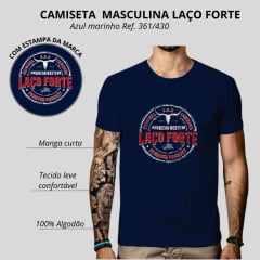 Camiseta Masculina Laço Forte Manga Curta Azul Marinho Com Estampa Em Vermelho E Branco Ref:361/430