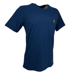 Camiseta Masculina Laço Forte Manga Curta Básica Com Aplique Azul Marinho Ref:377/429