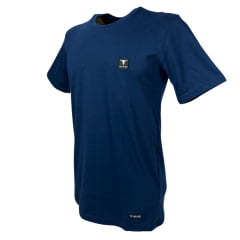 Camiseta Masculina Laço Forte Manga Curta Básica Com Aplique Azul Marinho Ref:377/429