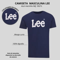 Camiseta Masculina Lee Azul Marinho Manga Curta Com Logo Em Branco Ref:5021L