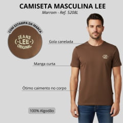 Camiseta Masculina Lee Ball T-Shirt Malha Penteada Marrom-Ref:5208L