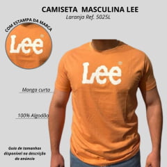 Camiseta Masculina Lee Laranja MM Penteada Institucional lara Manga Curta Com Logo Em Branco Ref:5029L