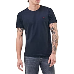 Camiseta Masculina Lee Manga Curta TShirt Malha Penteada Básica Preto Com Logo Pequeno Em Vermelho Ref:5101L