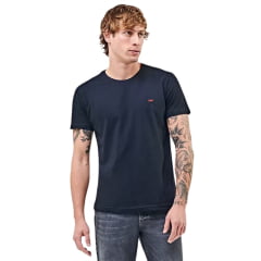 Camiseta Masculina Lee Manga Curta TShirt Malha Penteada Básica Preto Com Logo Pequeno Em Vermelho Ref:5101L