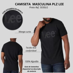 Camiseta Masculina Lee Plus Size Preta Fio Penteado Com Logo Preto Ref:5030LG