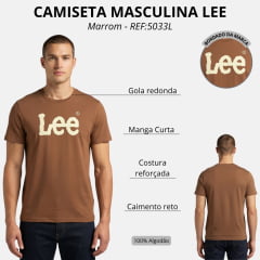 Camiseta Masculina Lee T-Shirt Básica Marrom Malha Penteada Manga Curta REF:5033L