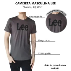 Camiseta Masculina Lee TShirt Malha Penteada Chumbo Estampada Ref:5032L