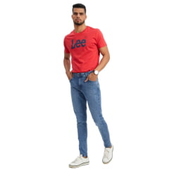 Camiseta Masculina Lee TShirt Malha Penteada Vermelha Logo Azul Ref:5026L