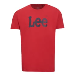 Camiseta Masculina Lee TShirt Malha Penteada Vermelha Logo Azul Ref:5026L