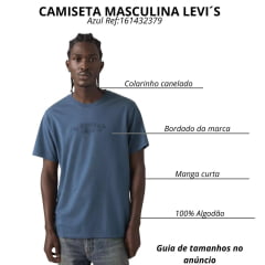 Camiseta Masculina Levi's Azul Marinho Manga Curta Bordada Ref:161432379